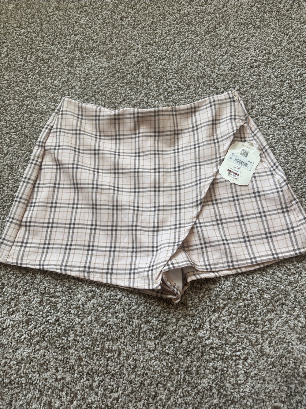 Altar'd State Pink Plaid Wrap-Front Skort Shorts